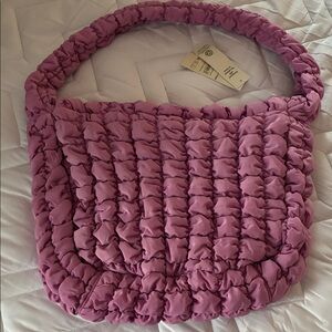 No Boundaries Mauve Pink Oversized Ruched Quilted Hobo Bag